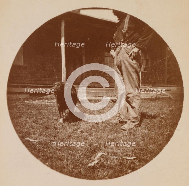 Snapshot: Dog and Man, ca. 1890. Creator: Unknown.