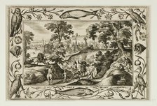 Deer Hunt, from Landscapes with Old and New Testament Scenes and Hunting Scenes, 1584. Creator: Adriaen Collaert.
