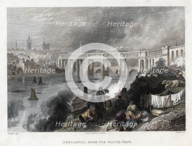 High Level Bridge over the Tyne at Newcastle, 1849. Artist: Thomas Abiel Prior