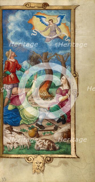 The Annunciation to the Shepherds; Book of Hours, 1544. Creator: Unknown.
