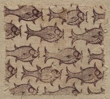 Fragment of a wood-block print on linen, 1200s - 1300s. Creator: Unknown.