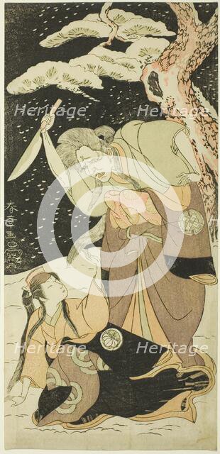 Nakamura Utaemon I as Karashi Baba and Yoshizawa Sakinosuke III as Shirotae, Japan, About 1769. Creator: Shunsho.