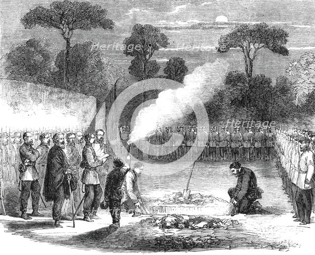 The funeral of Ensign Tucker of the British Legion, at the advanced posts before Capua..., 1860. Creator: Unknown.