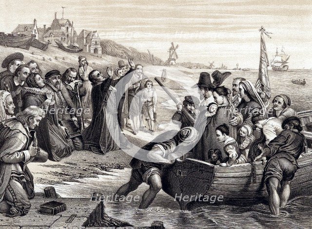 The Pilgrim Fathers leaving Delft Haven on their voyage to America, July 1620 (1878). Artist: Unknown
