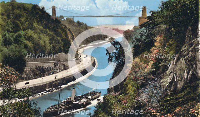 'Clifton Suspension Bridge from Leigh Woods, Bristol', c1940s. Artist: Unknown.