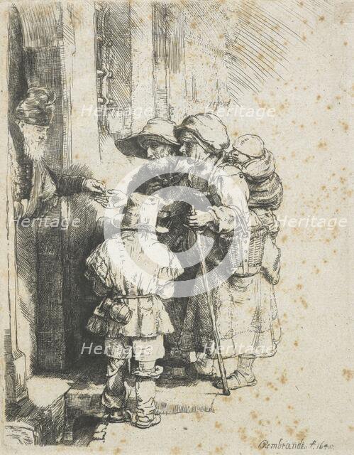 A blind hurdy-gurdy player and family receiving alms, 1648. Creator: Rembrandt Harmensz van Rijn.