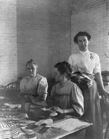 Three women working in shoe factory - Lynn, Massachusetts, n.d.. Creator: Unknown.