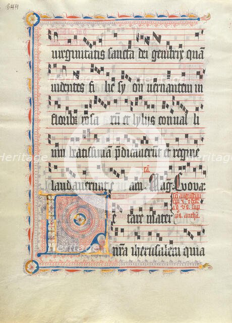Manuscript Leaf with Initial L, from an Antiphonary, German, second quarter 15th century. Creator: Unknown.