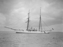 The schooner 'Francisca' at anchor, 1911. Creator: Kirk & Sons of Cowes.