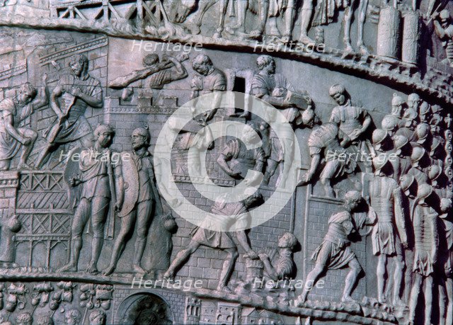 Trajan's Column, relief depicting the construction of a Roman camp, detail.