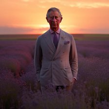 AI IMAGE - Portrait of King Charles III standing in a lavender field, 2023. Creator: Heritage Images.