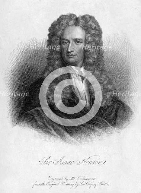 Sir Isaac Newton, English mathematician, astronomer and physicist, (19th century).Artist: Freeman