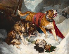Alpine Mastiffs Reanimating a Distressed Traveler, 1820. Creator: Edwin Henry Landseer.