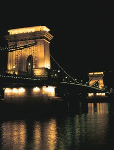 Chain Bridge (at night), Budapest, Hungary.