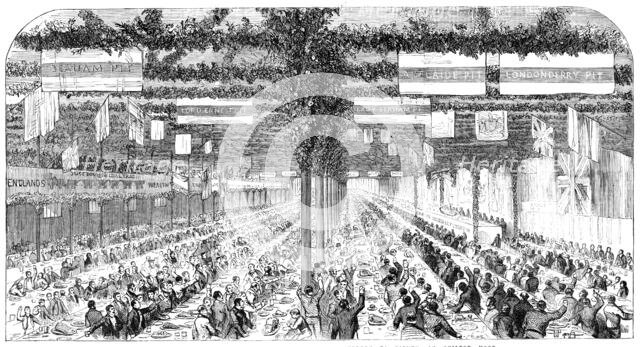 Dinner given by Frances Marchioness of Londonderry to Pitmen, on Chilton Moor, 1856.  Creator: Unknown.