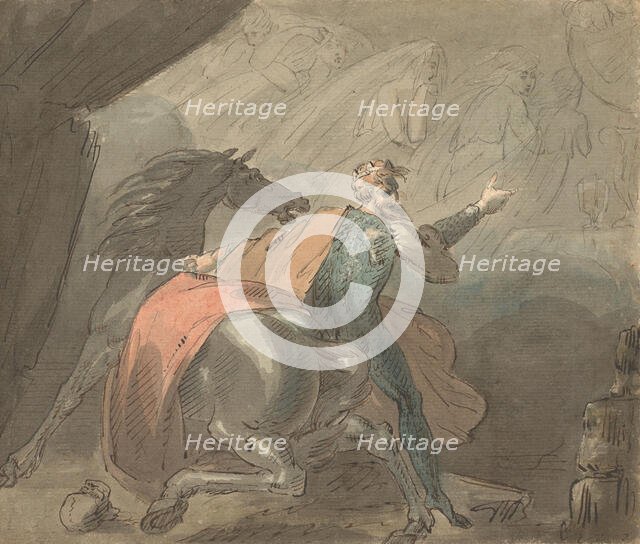 A King and a Horse with Ghostly Women, 1770-80. Creator: William Hamilton.