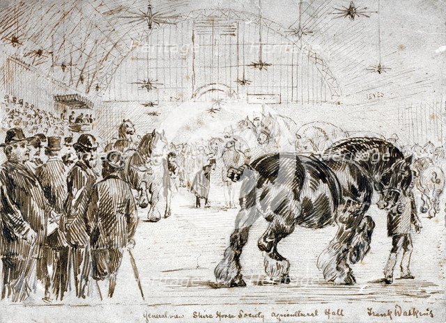 Meeting of the Shire Horse Society in Islington's Agricultural Hall, London, c1875. Artist: Frank Watkins