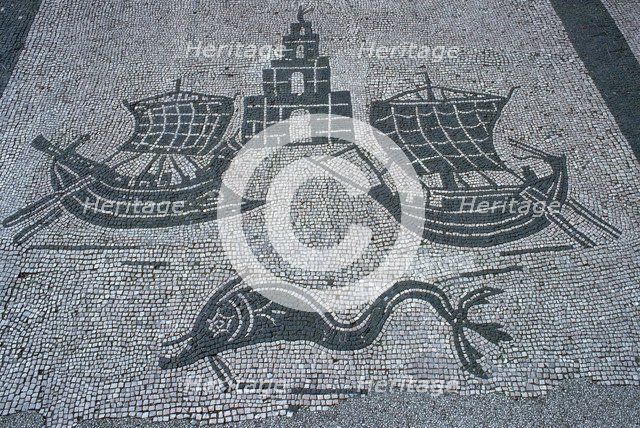 Roman mosaic of two ships, a light house, and a dolphin, 2nd century. Artist: Unknown