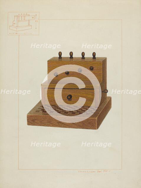 Sewing Kit and Spool Box, c. 1938. Creator: Edward L Loper.