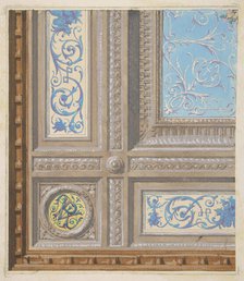 Design for the painted decoration of a coffered ceiling with initials: VR, 1830-97. Creators: Jules-Edmond-Charles Lachaise, Eugène-Pierre Gourdet.