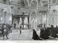 Death of Alphonse XII, exhibition of the King's body in the Hall of Columns of the Royal Palace i…