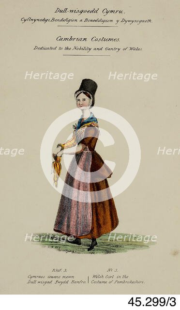 Cambrian Costumes series No. 3, 19th century.  Creator: Lady Llanover.