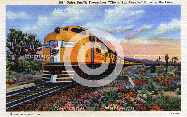 Union Pacific streamliner 'City of Los Angeles' crossing the desert, USA, 1940. Artist: Unknown
