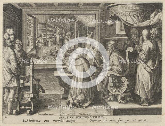 New Inventions of Modern Times [Nova Reperta], The Production of Silk, plate 8, ca. 1600. Creator: Jan Collaert I.