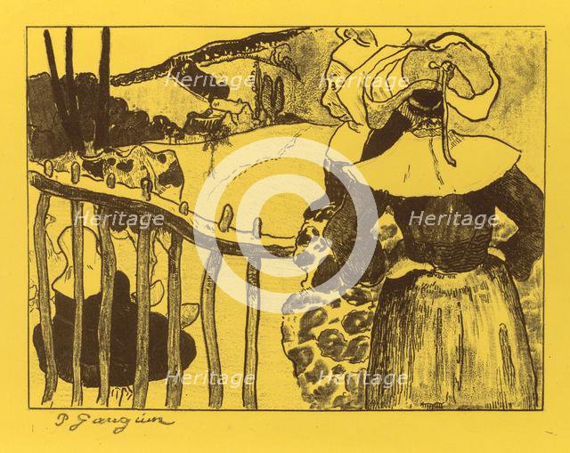 Volpini Suite: Breton Women by a Gate (Bretonnes à la Barrière), 1889. Creator: Paul Gauguin (French, 1848-1903).
