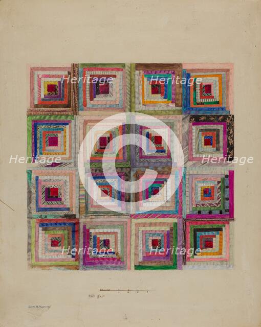 Silk Patchwork for Pillow, c. 1936. Creator: Edith Magnette.