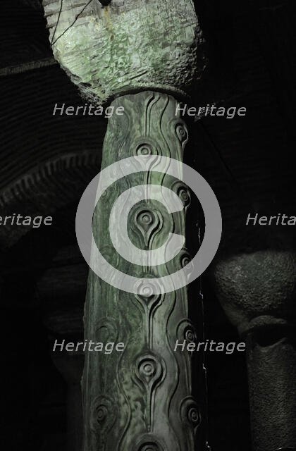 Column of Tears, Basilica Cistern (6th century), Istanbul, Turkey. Creator: Unknown.