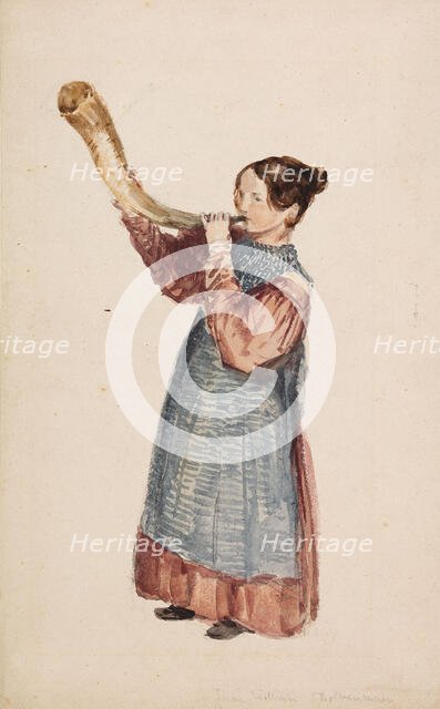 Girl Blowing Horn, c1820s. Creator: David Cox the Elder.