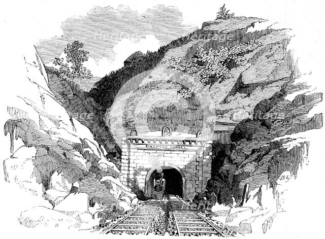 Locomotive emerging from the Kingwood Tunnel through the Alleghany Mountains, 1861. Artist: Unknown