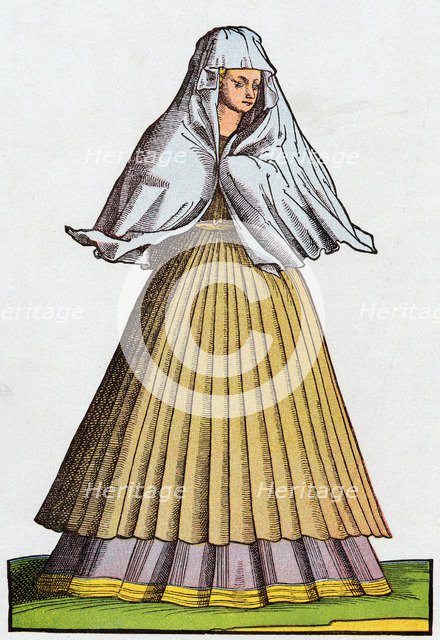Roman prostitute or courtesan in street dress, 16th century. Artist: Unknown