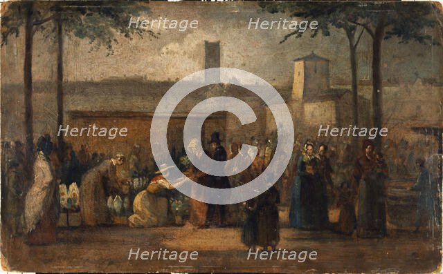 The flower market, c1839. Creator: Jean-Francois Demay.