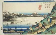 No. 31: View of Lake Suwa from Shiojiri Pass (Sanjuichi: Shiojiri toge Suwa no kosui..., c. 1835/36. Creator: Ikeda Eisen.