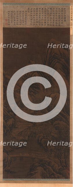 Mountain landscape; a gorge, farm-buildings, a bridge..., Ming or Qing dynasty, 17th century. Creator: Unknown.