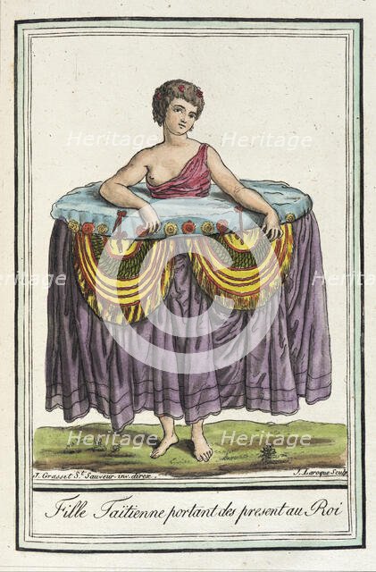 Costumes de Différents Pays, 'Fille Taïtienne Portant des Present au Roi', c1797. Creators: Jacques Grasset de Saint-Sauveur, LF Labrousse.