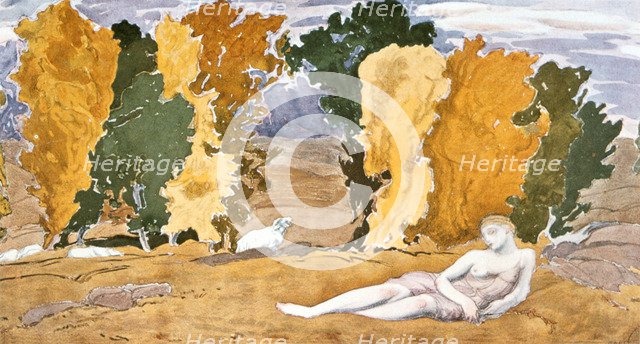 'Chloe Abandoned', design for a Ballet Russes production of Ravel's Daphnis and Chloe, 1910-1911. Artist: Leon Bakst