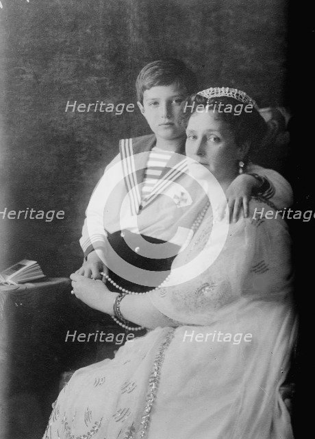 Tsarevich Alexei of Russia and Tsarina Alexandra, c1910.  Artist: Anon