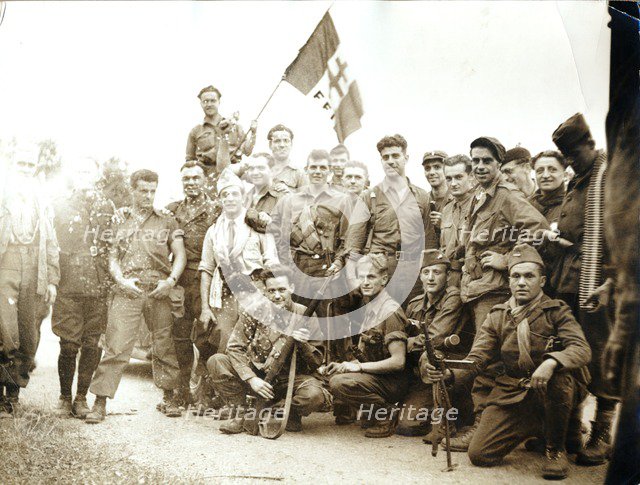 FFI fighters and American parachute troops, France, World War II, 1944. Artist: Unknown