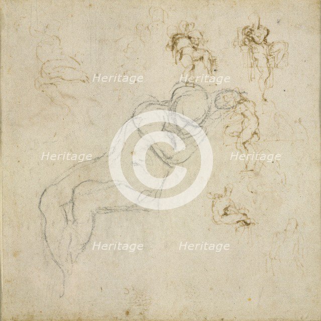 Recto: Eight Figure Studies. Verso: Figure Study, c1490-1560. Artist: Michelangelo Buonarroti.