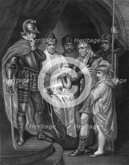 Balliol surrendering his crown to Edward I of England, 1296.Artist: J Rogers