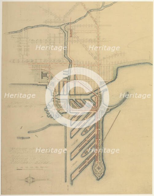 Plate 71 from The Plan of Chicago, 1909: Chicago. Sketch Diagram of Docks Suggested at the... Creator: Daniel Burnham.