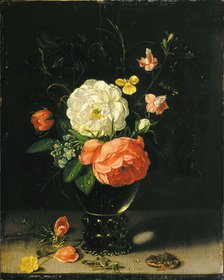 Flowers in a vase with grasshopper and frog. Creator: Peeters, Clara (1594-1658).