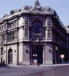 Exterior view of the building of the Bank of Spain in the Alcalá Street, Madrid, designed by arch…