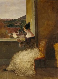 Lady at the window with distaff, c1835. Creator: Friedrich Loos.