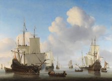 Dutch Ships in a Calm Sea, c.1665. Creator: Willem van de Velde the Younger.