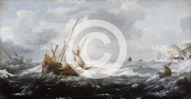 Ships in a Storm on a Rocky Coast, 1614-1618. Artist: Porcellis, Jan (1582/5-1632)