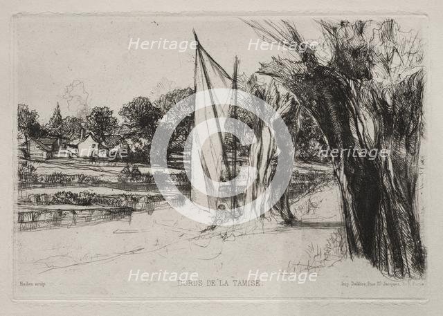 Thames Ditton - With a Sail, 1864. Creator: Francis Seymour Haden (British, 1818-1910).